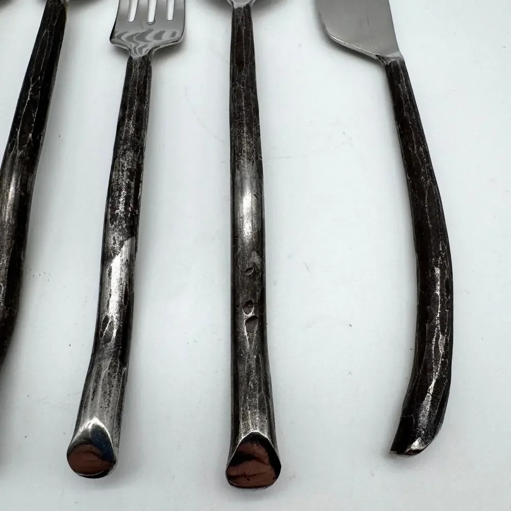 5 World Market TWIG Spoon Forks Knife Rustic Flatware Oxidized Handle